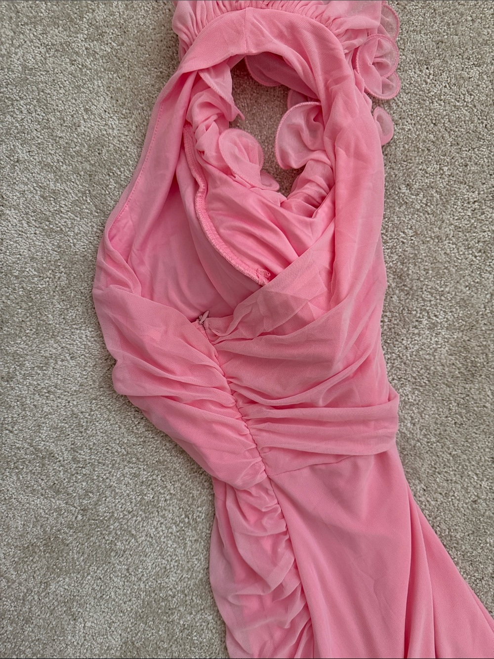 One-Shoulder Pink Ruffled Evening Dress - Picture 5 of 5